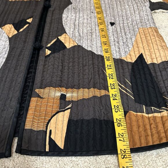 VTG Icinoo 100% Silk Jacket Women Size Medium Art Abstract Brown Gray Black 90s - Picture 7 of 8